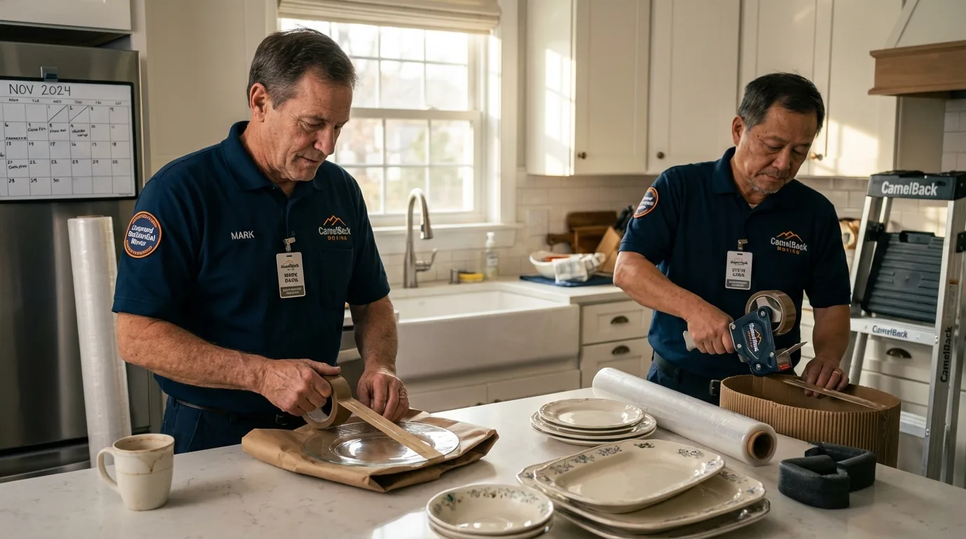 Professional crew packing kitchen dishware in Reynoldsville, PA