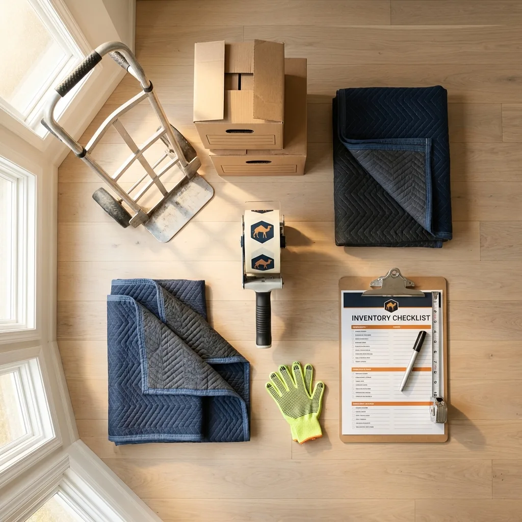 Professional moving supplies and packing materials layout for Reynoldsville residential relocations